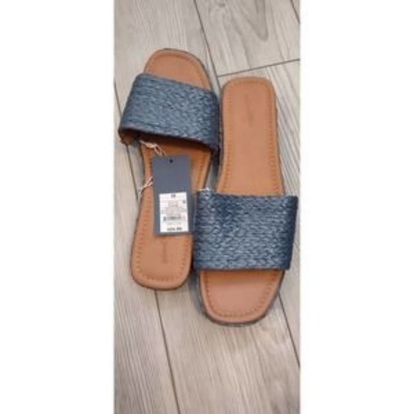 Universal Thread Mardi Raffia Platform Slide Sandals Blue 9.5 - Picture 5 of 9